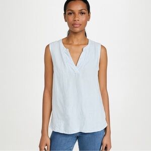 Garnet Hill Light Blue Linen V-Neck Tunic Top w/ 4” Side Slits - Size 12